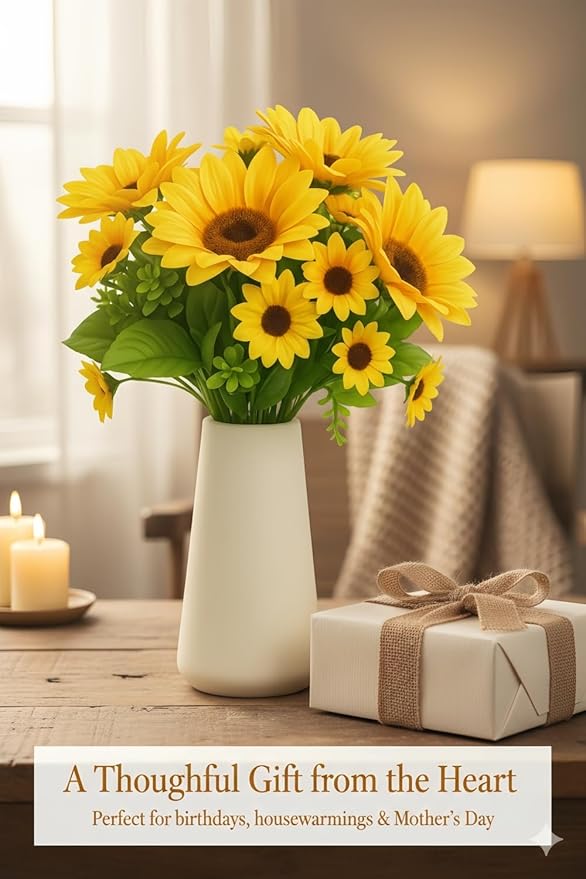 Ceramic Vase with Artificial Flower Bouquet - Modern Farmhouse Home Decor Deals - Matte Ivory White Pottery Centerpiece for Living Room Coffee Table Bedroom Kitchen & Dining Gift