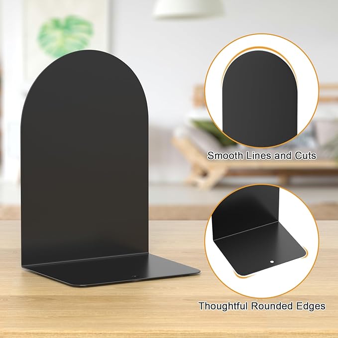 Bookend 6 Pieces, Metal Round Bookends for Shelves, Book Ends to Hold Books for Desk, Book Stopper for Home Office