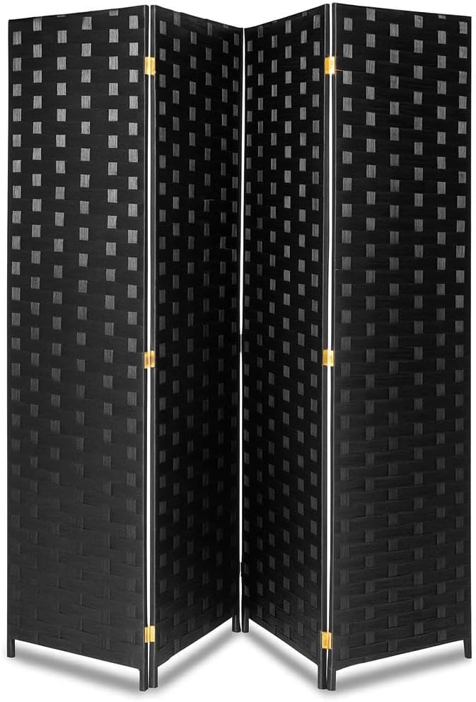 SereneLife 4-Panel Folding Room Divider, Woven Fiber Privacy Screen, Portable Partition for Room Separation, Lightweight Decorative Screen for Living Room, Office, Porch, and Dressing Area, 71” x 18”
