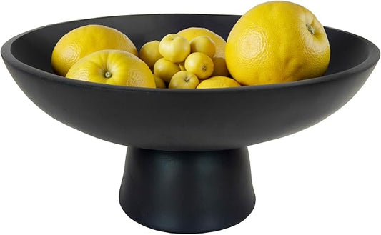 Large Black Decorative Bowl with Pedestal – 11.8" Modern Matte Resin Fruit Bowl for Kitchen Counter, Dining Table Centerpiece, Coffee Table or Entryway Home Décor