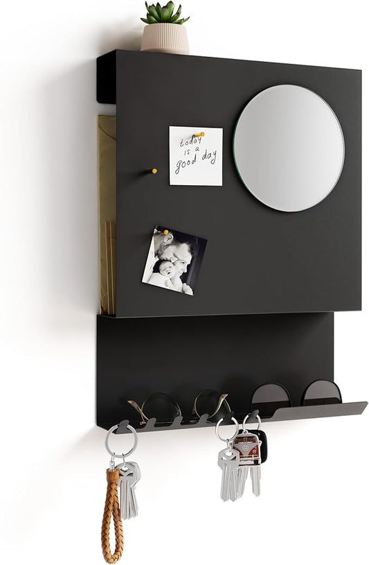 Key Holder Wall Mount and Mail Organizer - Hide Your Mail with a Modern and Minimal Look (Black)