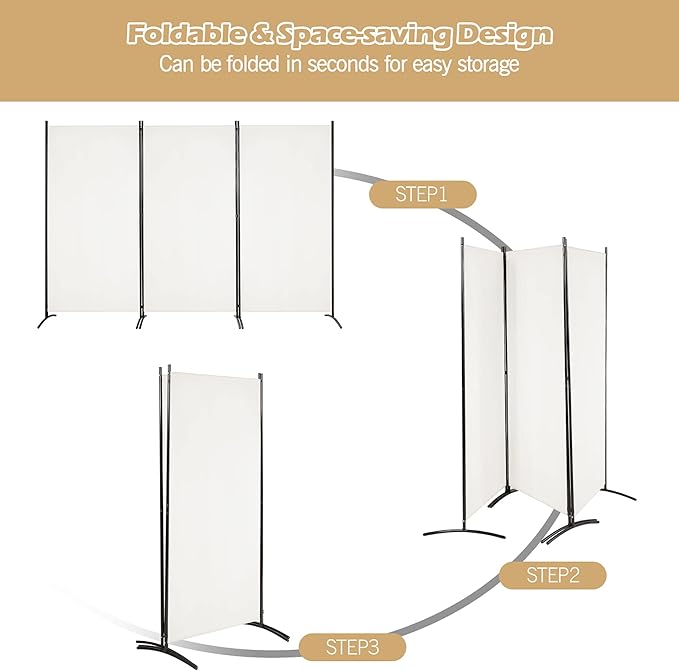 DORTALA 3-Panel Room Divider, Freestanding Folding Privacy Partition Screen with Steel Frame, Morden Room Divider for Separating Room in Bedroom, White