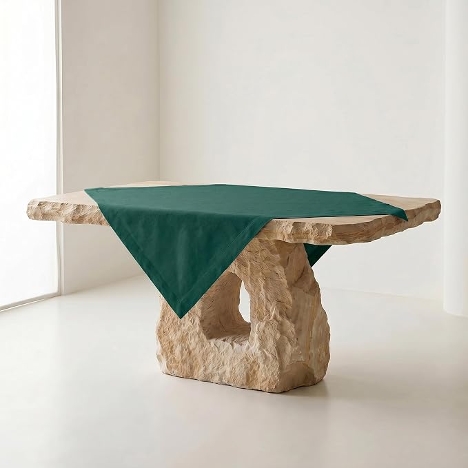 Solino Home Linen Tablecloth 52 x 52 Inch - 100% Pure Linen Rainforest Green Square Tablecloth - Fete, Machine Washable Table Throw