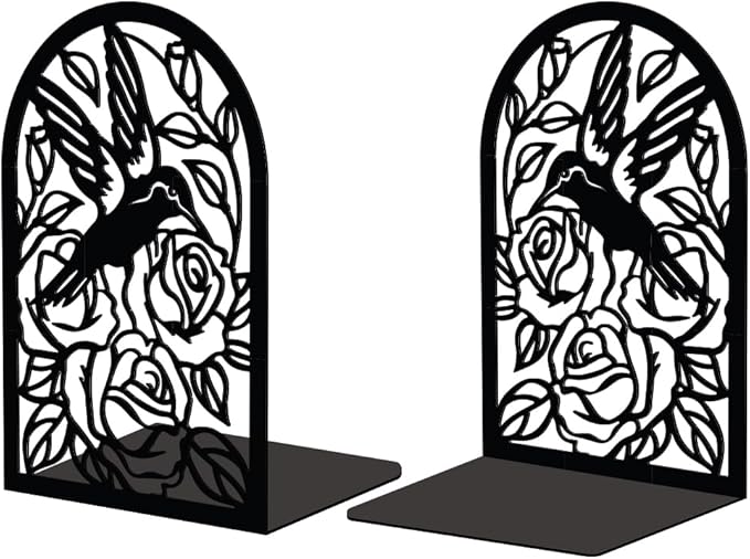 Peacoblue Metal Bookends for Shelves, Heavy Duty Study Beautiful Tall Hummingbird Book Stoppers Bookends Used on Desk, Shelf, Farmhouse for Small, Large Books 5.3"x4.3"x7.9", 1 Pair(Hummingbird)