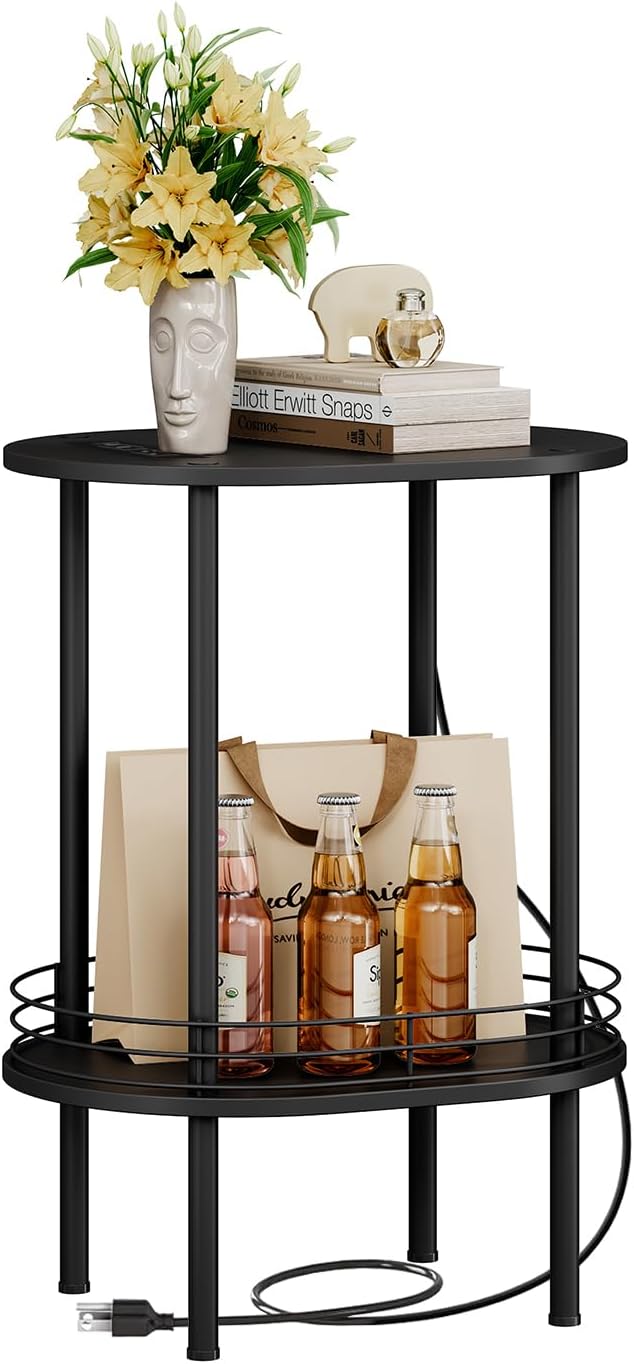 DGSANDGO Side Table with Charging Station,Side Tables Living Room,Nightstand with USB Ports and Outlets,Samll End Table for Small Space,Living Room,Bedroom, Nursery,(1PC,Black)