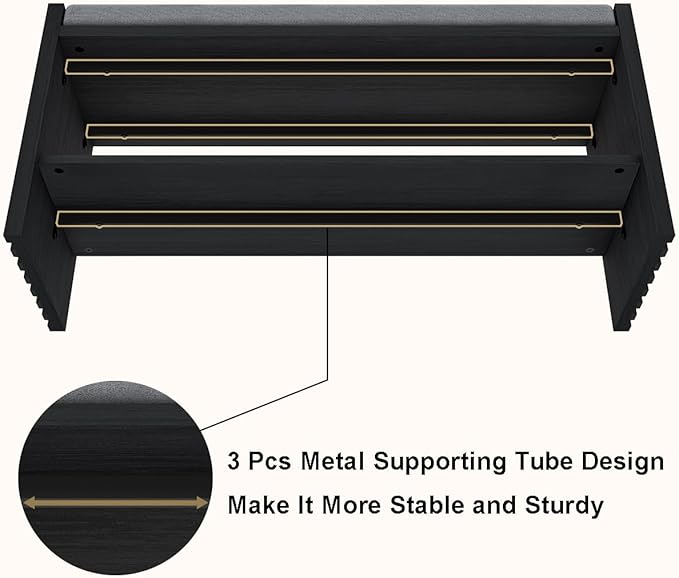 BON AUGURE 40" Entryway Shoe Bench with Storage & Cushion, Modern Fluted Shoe Rack for Mudroom, Sturdy Wooden Hallway Bench with 360 lbs Capacity, Black Oak