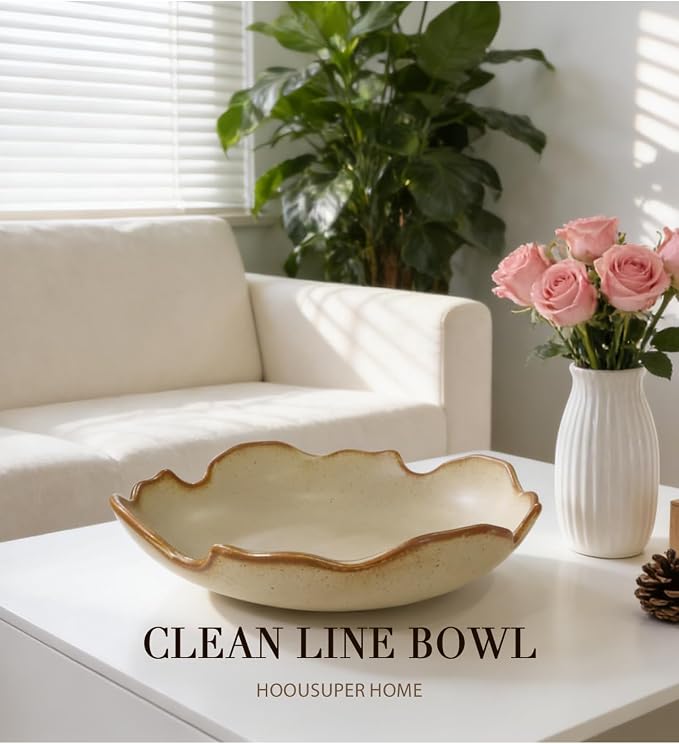 Decorative Bowl, Ceramic Fruit Bowl For Kitchen Counter, Purse Bowl For Dining Table Centerpiece Decor, Key Bowl For Entryway Table Coffee Table Top, Stone Large Luxury Bowls For Home, 9.8"X2.2"