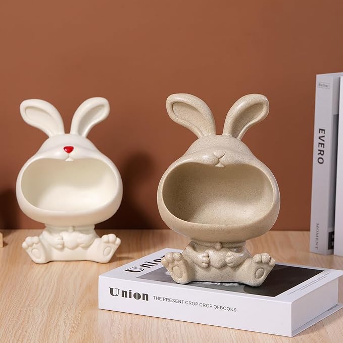 Big Mouth Rabbit Sculpture Tray Sandstone Ornament Multifunctional Decorative Organizer for Keys Coins Lipstick Small Items