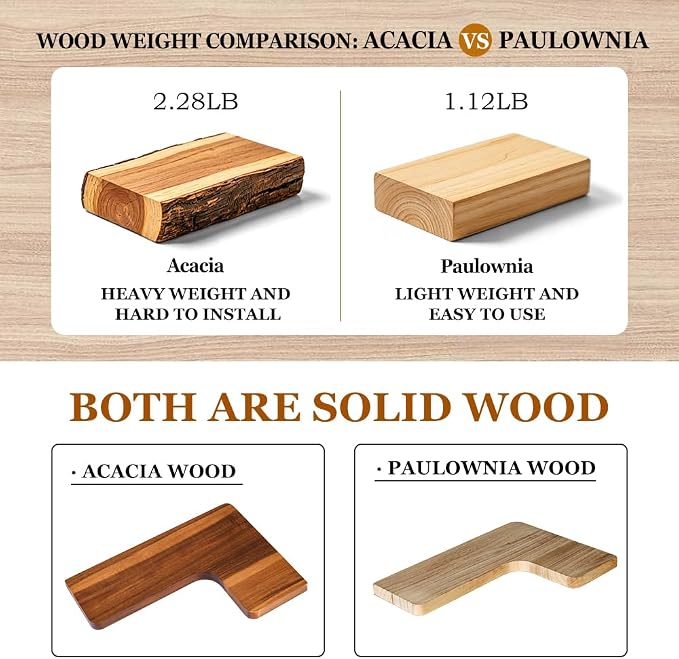 Floating Corner Shelves, Wall Shelf Set of 2, Shelves for Wall Storage, Solid Wood Shelves for Storage, Wall Mount Wooden Display Shelf for Bathroom Bedroom Kitchen Garage (Acacia 2pcs)