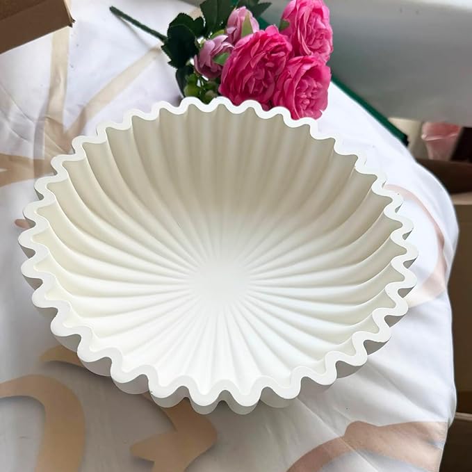 10 Inch Large Decorative Bowl, Modern Handicraft Bowls for Home Decor, Decorative Fruit Bowl for Kitchen, Ruffle Bowl Decor, Stylish Key Bowl for Entryway Table White