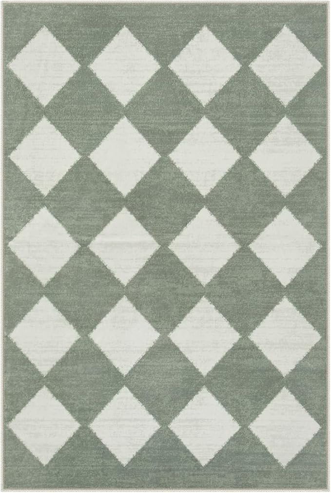 Lahome Zelie Checkered Washable 2x3 Green Kitchen Rugs Non Slip, Small Printed Indoor Door Mat for Entryway, Moroccan Trellis Ultra-Thin Throw Carpet for Bedroom Laundry Entrance Decor (2'x3',Green)