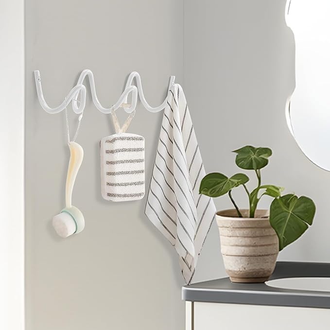 Coat Rack Wall Mount, Creative Wave Wall Hooks 20KG Capacity, Easy Installation, Multi-Purpose Hooks for Coat, Hat, Bag, Umbrella (Black, 29cm x 7.5cm (11.41" x 2.95"))