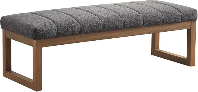 Zihanhome 52.7" Bedroom Bench for End of Bed, Modern Upholstered Teddy Fabric Entryway Bench & Dining Bench, Footrest Stool Bench with Solid Wood Frame for Bedroom, Living Room (Grey)