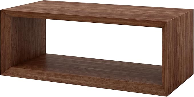 Henn&Hart 48" Rectangular Wood Coffee Table with Open Storage Shelf for Living Room, Family Room, or Office, Medium Walnut