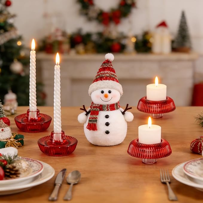 Mushroom-Shaped Candle Holders Set of 4 for Table Centerpiece, Glass Tealight Candlestick Holder for Wedding Party Decor, Vintage Tea Lights Candle Holder for Home Decoration (Red)