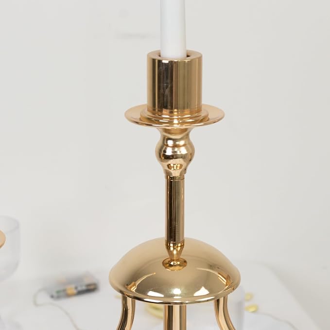 Efavormart Gold 3-Arm Metal Candelabra – 22" Tall Modern Taper Candle Holder Centerpiece Stand