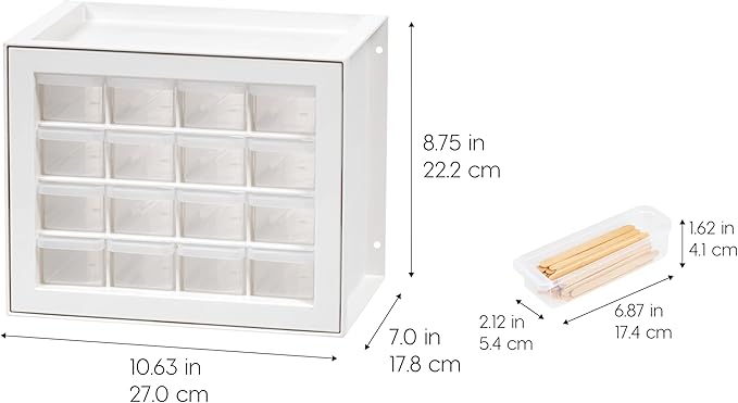 IRIS USA 16-Drawer Small Drawer Organizer, Made in USA, Stackable Teacher Toolbox for Crafts, Art Supplies, Nuts, Bolts, Building Bricks, Drink Mix & Water Flavor Packets, Make Up Storage,White