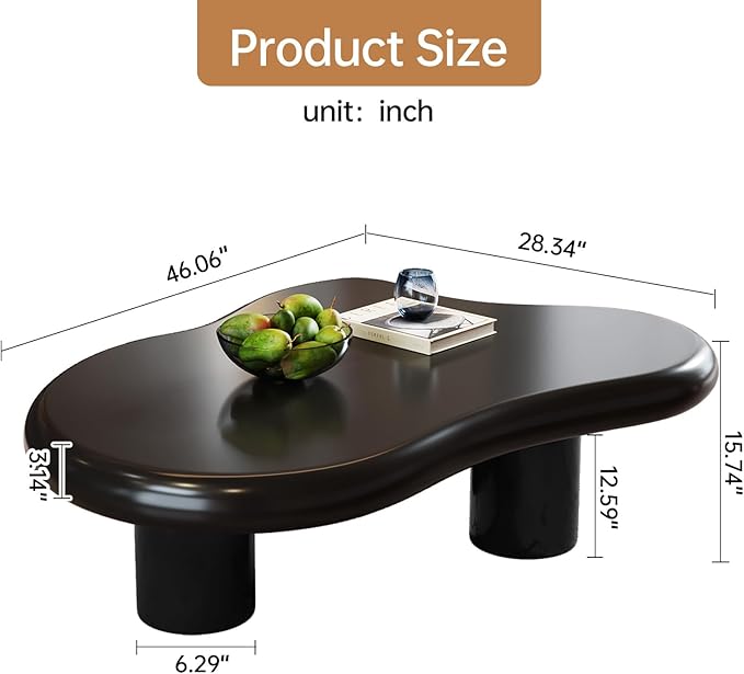 Black Cloud Coffee Table, 46" Modern Cloud Shape Center Table for Living Room, Mid-Century Aesthetic Cartoon Style End Table, Cute Accent Coffee Table, Easy Assembly