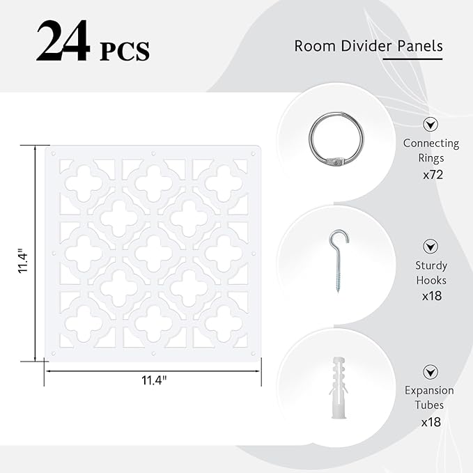 Boshen 24PCS Hanging Room Divider Wall Screen Panel Room Divider Panels Privacy Screen Divider Home Decor for Living Room Bedroom Home Office Restaurant Decor-Window Flower