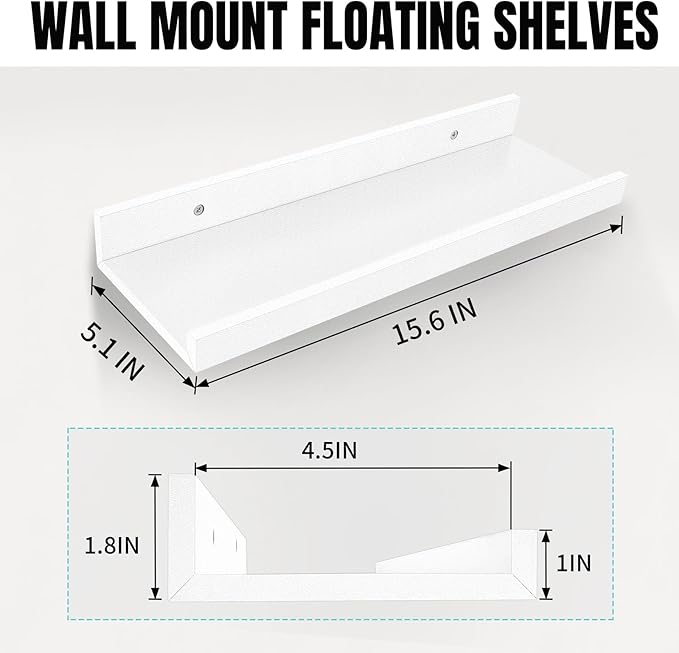 LaVie Home Floating Shelves for Wall Storage Set of 4, 15.6 Inch Picture Ledge Shelf, White Wall Shelves with Lip for Kitchen, Bedroom, Bathroom, and Living Room