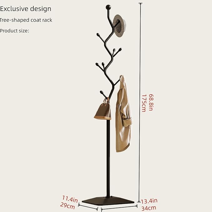 Sturdy Metal Coat rack Tree – Anti-Tip Design with 8 Hooks, Perfect for Home, Dorm, or Office Organization (black)
