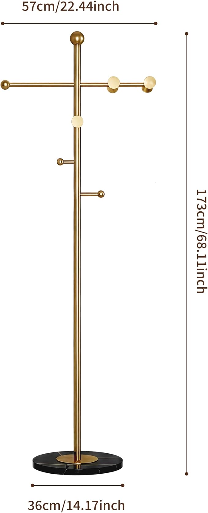 68.9 Inch Tall Modern Coat Rack,Gold Coat Tree Freestanding,Heavy-Duty Metal Coat Rack Freestanding with Sturdy Marble Base for Entryway,Hallway,Bedroom,Holds Coats Hats Bags Scarves
