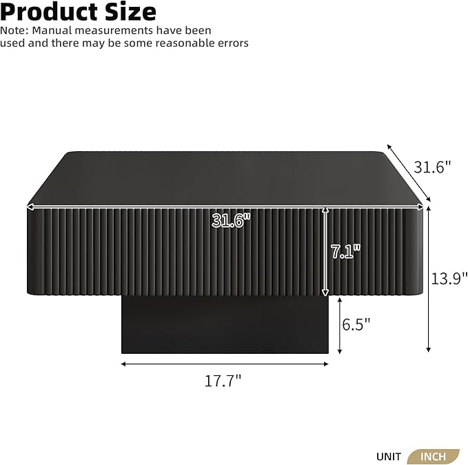 Merax Modern 31.6" W Square Coffee Table with Sturdy Base, Wood Center Tables for Living Room Reception Room, Easy Assemble, Black