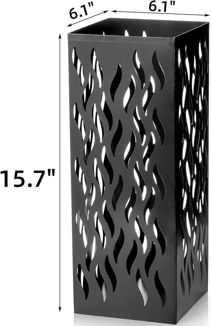 Noamus Metal Umbrella Holder, Heavy Square Canes Walking Sticks Stand Rack, Freestanding Rain Collection Umbrella Organizer, Black Umbrella Storage Bin for Entryway, Home, Office, 6.1"x6.1"x15.7"