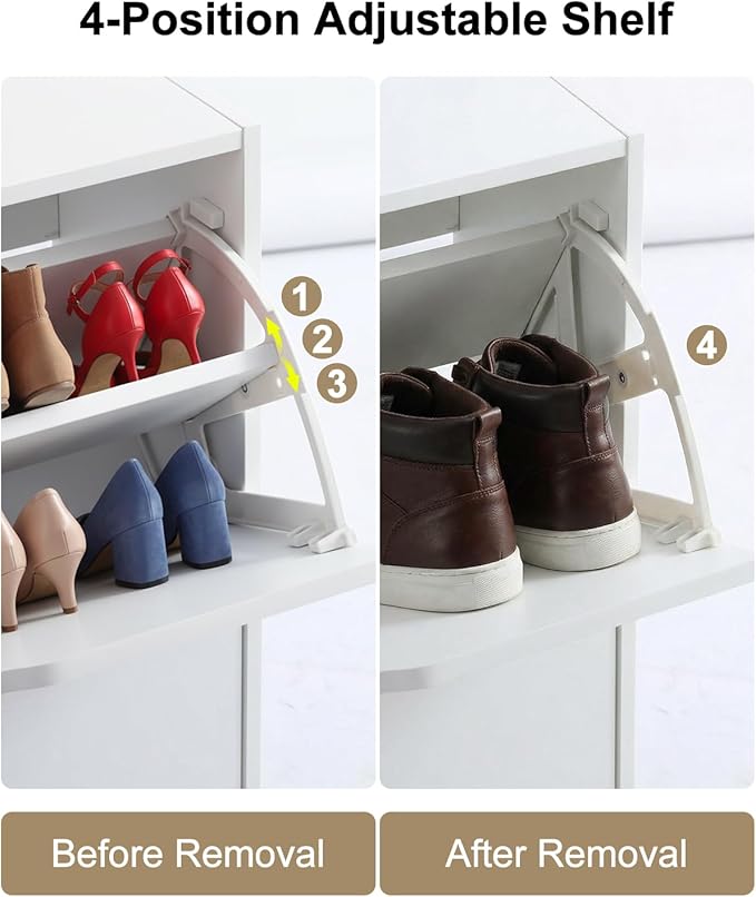 Shoe Cabinet Organizer with 2 Flip Drawers, Narrow Rack with Adjustable & Removable Shelves, Slim Shoe Storage for Entryway, Foyer, Hallway, White