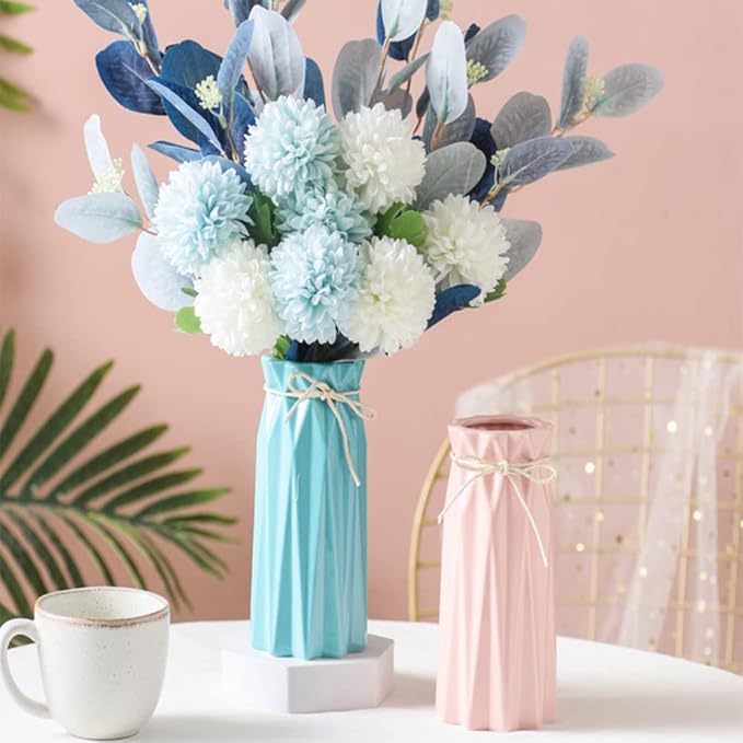 Disoza Ceramic Flower Vase Modern Home Decor Vases for Centerpieces Blue Minimalist Farmhouse 9.5" H x 3.9" W Cute Decorative Vases Flowers Tulip Pampas Grass Vase for Table Bathroom Shelf