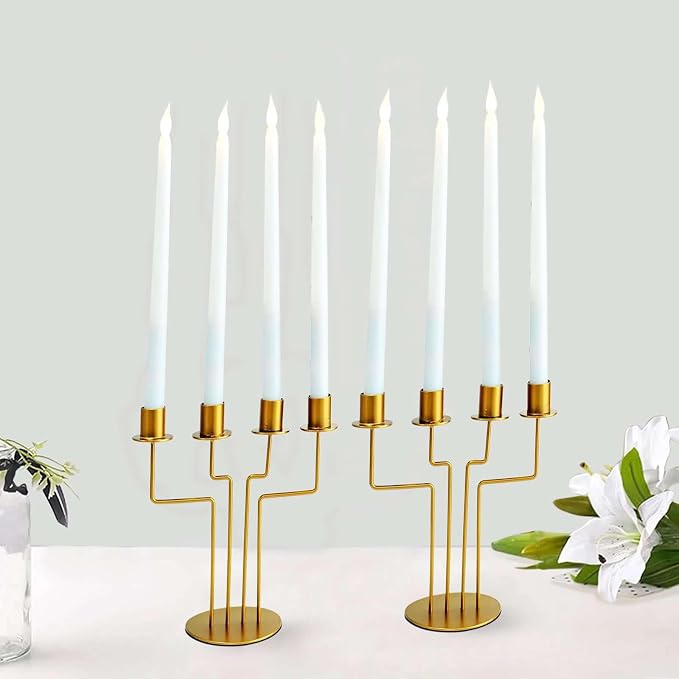 Efavormart 2 Pack | 4 Arm 8" Gold Metal Geometric Taper Candle Candelabra Holder Centerpiece for Weddings Birthday Parties
