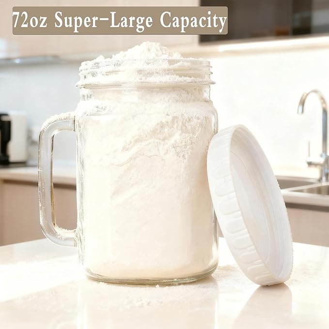 2 Pack Large Mason Jar, 72 oz Wide Mouth Airtight Glass Storage Jar with Handle, Glass Canister for Fridge, Food Storage, Fermentation, Pickles, Coffee, Candy