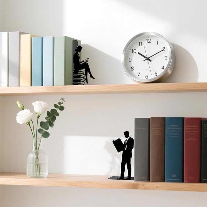 Metal Bookends Lovers Bookends Decorative Modern Book Ends for Shelves Bookshelf Home Office Desk Reading Decor Space-Saving Desk Organizer Decorative Shelf Stoppers for Books