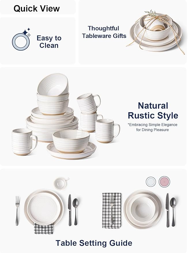 LE TAUCI Plates and Bowls Sets for 4, 16 Piece Stoneware Dinnerware Sets with Mugs, Ceramic Kitchen Dish Set, Chip Resistant, Microwave & Dishwasher Safe, Arctic White