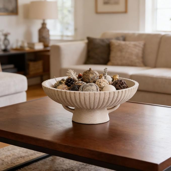 QIANLING Large Decorative Bowl - Modern Resin Pedestal Bowl for Home Decor, Fruit Bowl, Key & Snack Holder, Coffee Table, Entryway Table, Shelf, Side Table, Kitchen Counter, Bedroom Accent