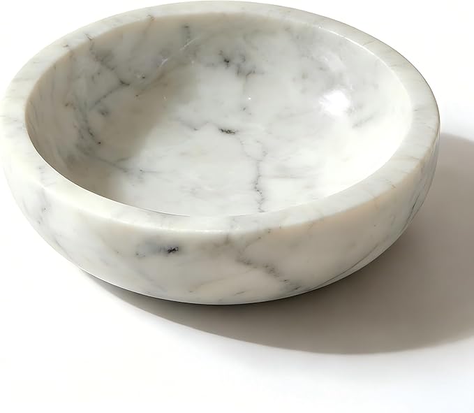 Small Decorative White Marble Bowl, 5.9 inches,Natural Stone Round Bowl for Home Decor, Fruit, Nuts, Jewelry tray,Coffee Tables Centerpiece, Soap Serving (White-small)