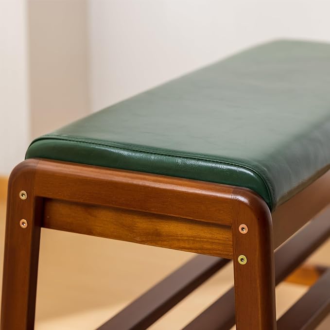 Shoe Bench with Storage - 2-Tier Entryway Bench, Solid Wood Shoe Rack with Cushion & Flip-Open Box, Mid-Century Modern for Hallway, Mudroom, Bedroom (Green, 39.4")