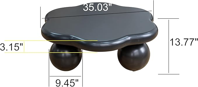 35.03" Cloud Coffee Table for Living Room Unique Coffee Table Modern Low Coffee Tables Cute Center Table with 3 Ball Legs for Small Space Apartment Cream Flower-Black