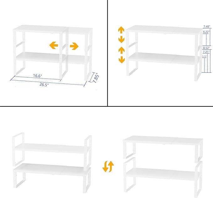 Jojocross Expandable,Stackable Spice Rack,Seasoning Organizer and Storage,Spices Jar Racks for Cabinet,Countertop, Metal Pantry, Cupboard,Laundry Storages,Heavy Duty(2 PACKS/MEDIUM/WHITE)