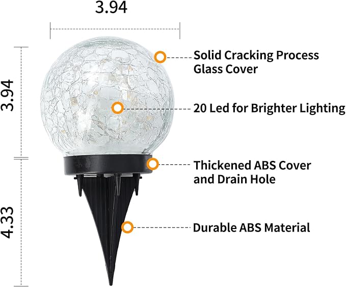 JKIMK Solar Globe Lights Outdoor Waterproof-Solar Balls Garden-Cracked Glass Ball Solar Lights Outdoor-Solar Orbs Outside-Outdoor Decorations Patio & Yard Lawn Backyard Decor