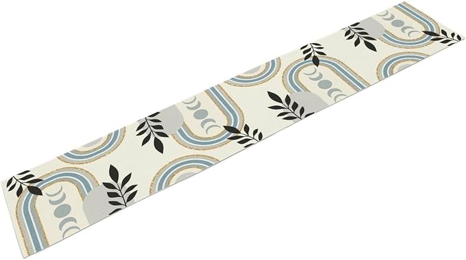 YCness Boho Mid Century Abstract Table Runner Modern Sun Moon Phase Minimalist Aesthetic Leaves Arch Geometric Table Runner for Dining Party Table Decor, 13x36 Inch Grey