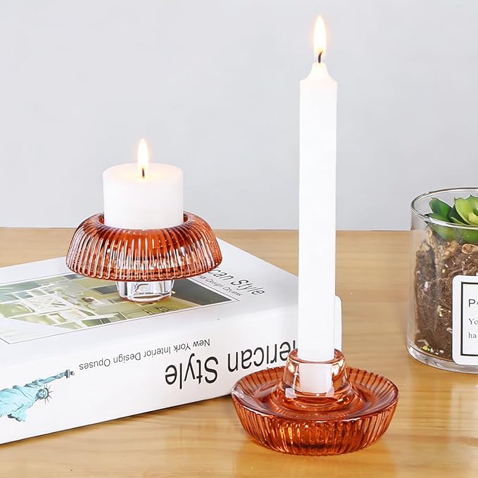 Mushroom-Shaped Candle Holders Set of 4 for Table Centerpiece, Glass Tealight Candlestick Holder for Wedding Party Decor, Vintage Tea Lights Candle Holder for Home Decoration (Brown)