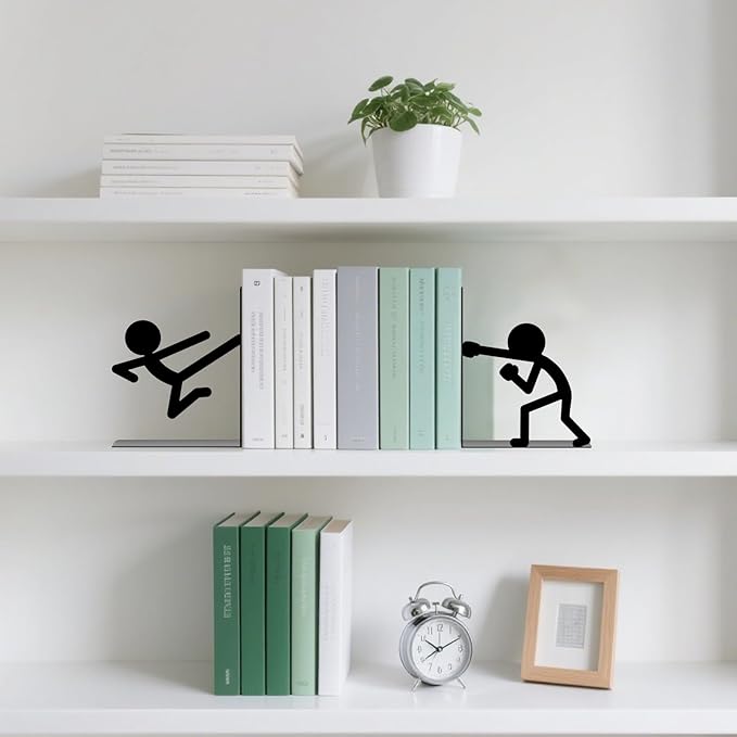 Metal Bookends Martial Arts People Bookends Decorative Cute Book Ends for Shelves Bookshelf Reading Decor Bookshelf Decor Space-Saving Desk Organizer for Book Lovers Gift
