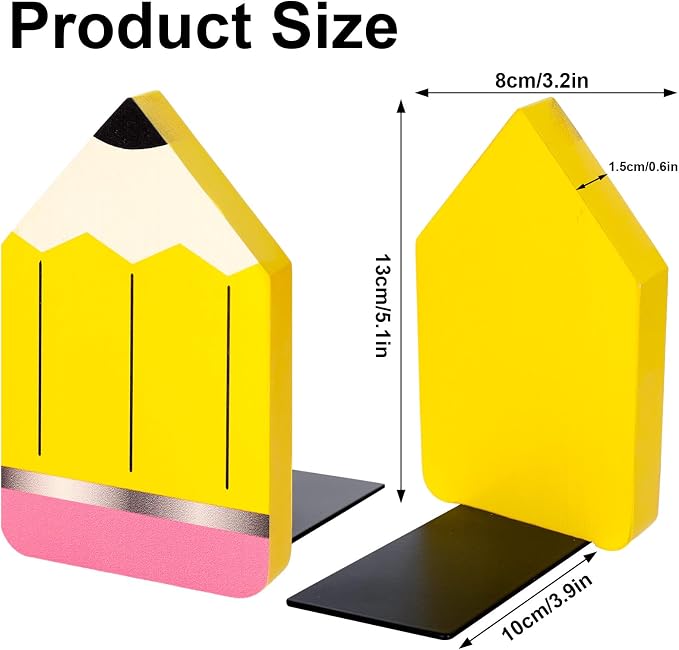 FYSUIMU 4Pcs Back to School Wood Bookends Colorful Pencil Shape Wooden Book Stands Chic Non Skid Book Stoppers for Heavy Books Home School Office Library