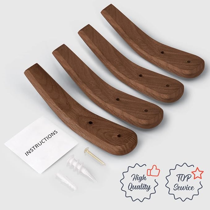 COCOYA 4Pack Wood Hooks Wall Mounted, Minimalist Easy Install Natural Real Walnut Cute Mid Century Modern Simple Rustic Boho Home Foyer Entryway Decor, for Hanging Hat Cap Bag Coat Towel Clothes