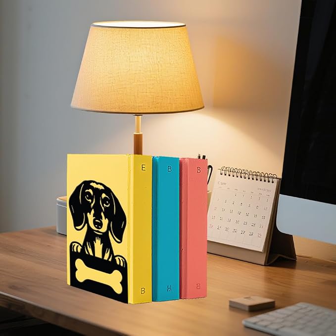 WADORN 1 Pair Dachshund Metal Decorative Bookend for Shelves, Heavy Duty Book Ends Cute Dog Non-Skid Books Holder Stand Black Book Support Stoppers for Desk Bookshelf Office Home, 4.7x3.5x7 inches