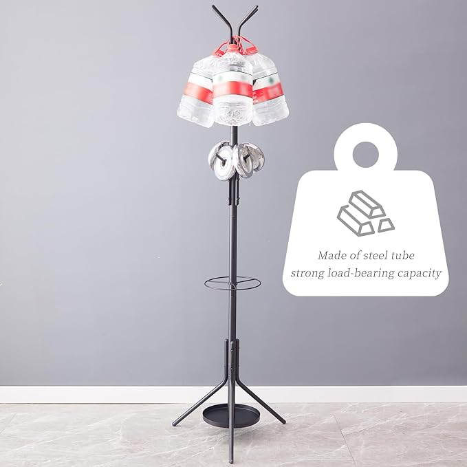 Kitsanery Coat Rack Freestanding,Metal Coat Tree with Umbrella Holder,Hat and Coat Rack Stand for Entryway, Hallway, Living Room, Bedroom (Black)