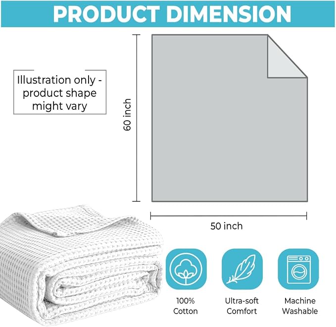 100% Cotton Blankets for Bed - Waffle Weave Blankets for Summer, Lightweight and Breathable Soft Woven Blanket for Spring (White, King (90" x 108"))