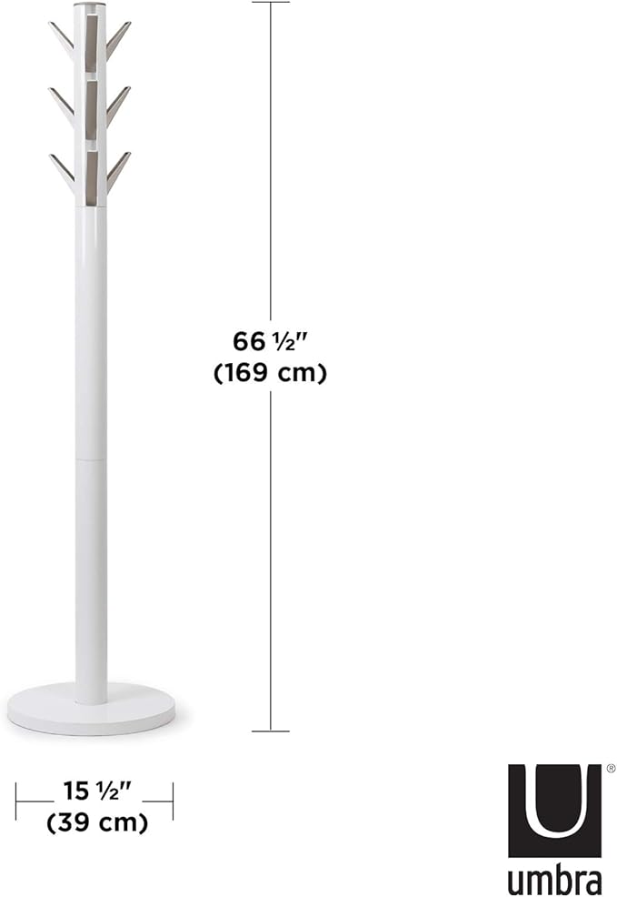 Umbra Flapper Coat Rack, Clothing Hanger, Umbrella Holder, and Hat Organizer, Great for Entryway, White/Nickel