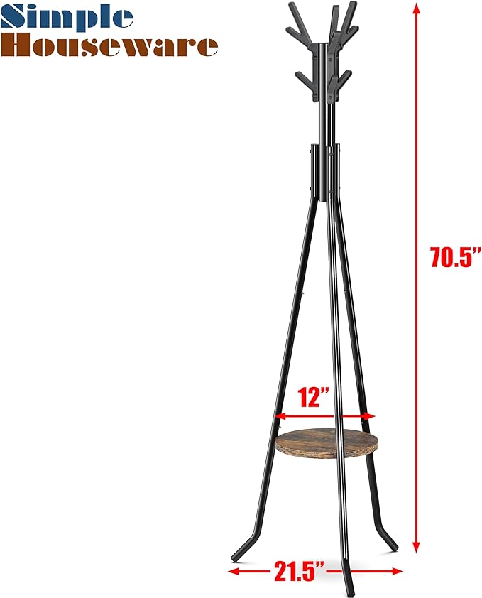 Simple Houseware Freestanding Coat Rack with Shelf, 9 hooks, Black